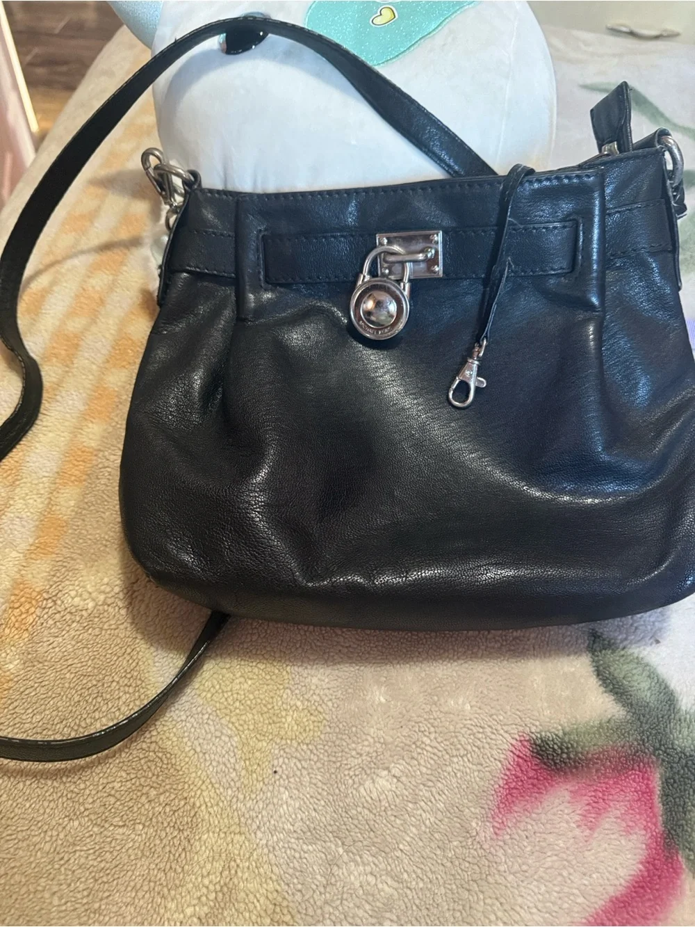 Michael Kors Black Leather Shoulder Bag with Silver Hardware